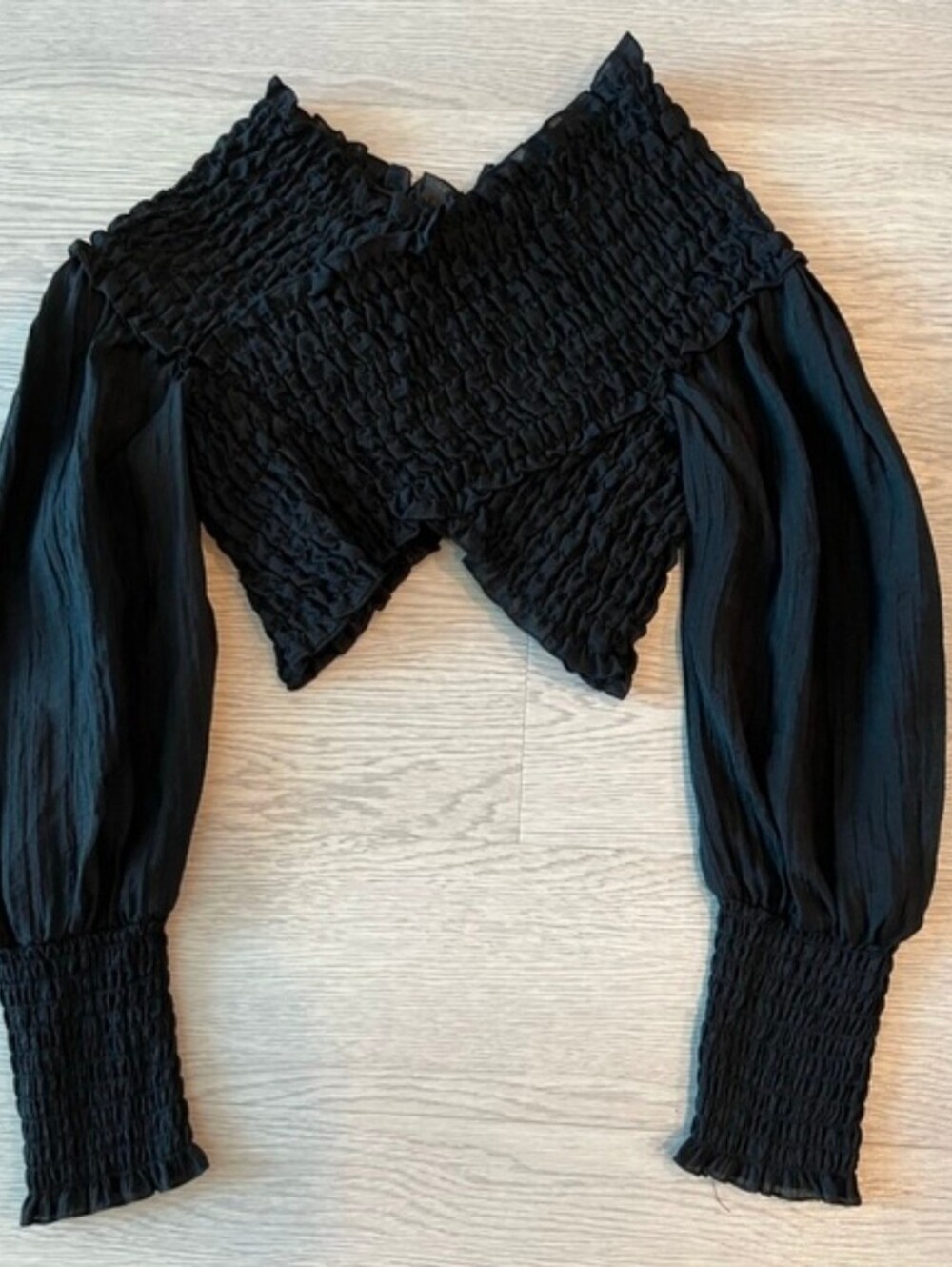 Off-Shoulder Black Smocked Crop Top - Picture 5 of 11